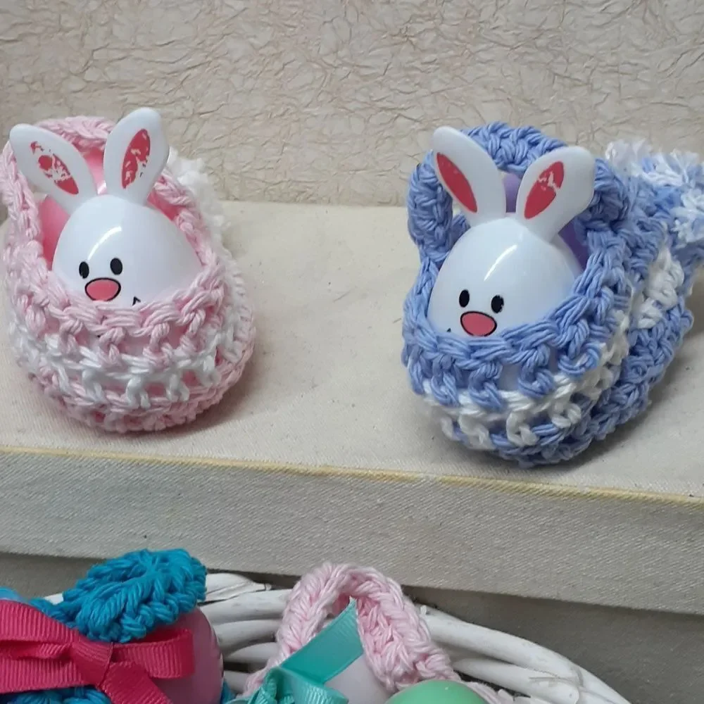 Hand‎ crocheted  mini Easter baskets, bunnies (pick 2)